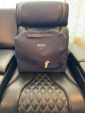 HUGO BOSS Parfums Blue Canvas Weekender Duffel Travel Bag